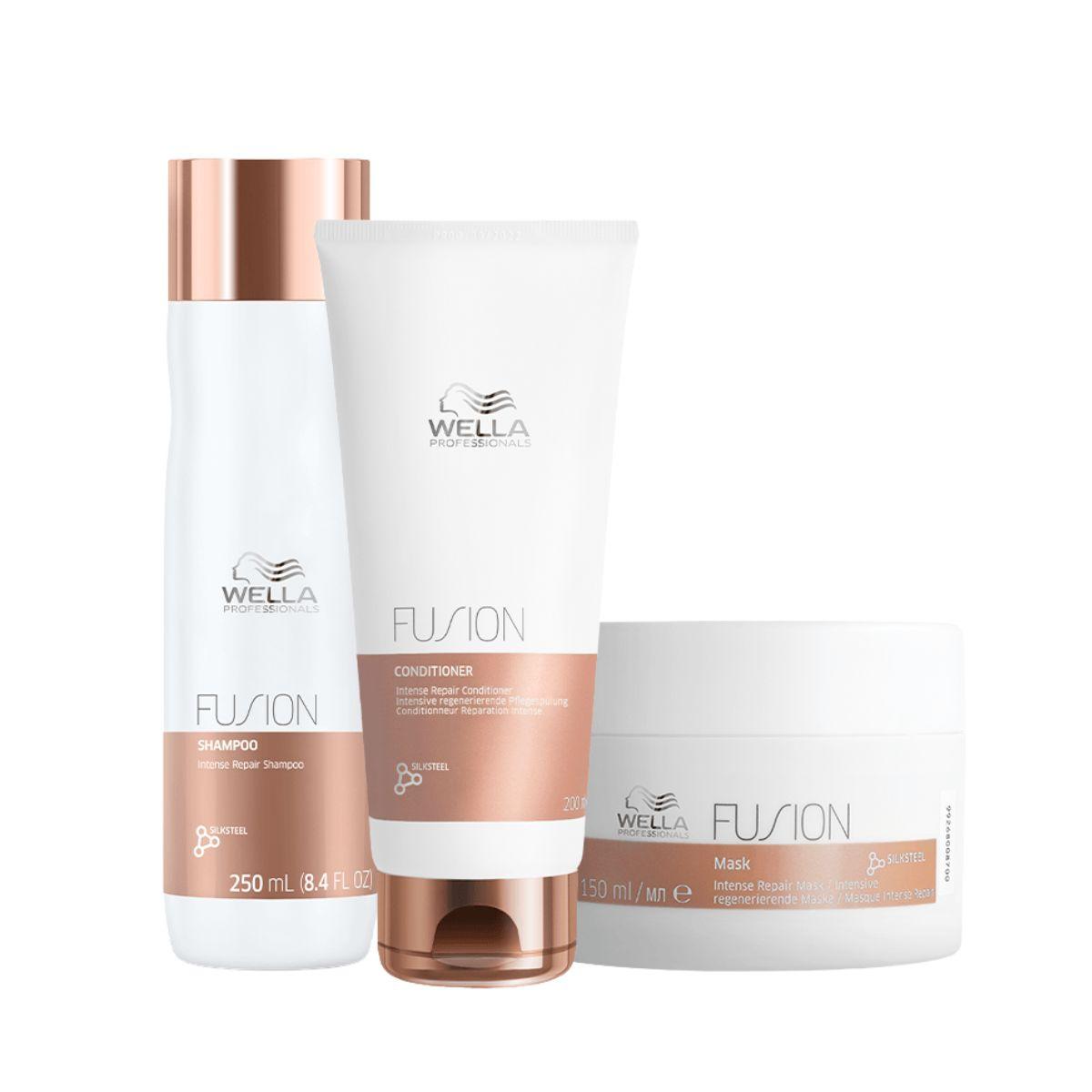 KIT WELLA PROFISSIONALS FUSION INTENSE REPAIR MÁSCARA + CONDICIONADOR + SHAMPOO 