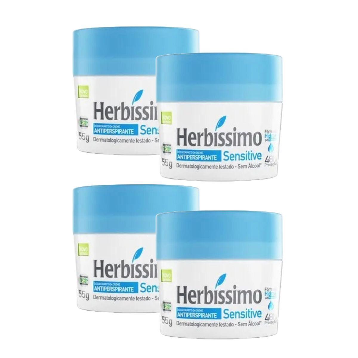 KIT 4 DESODORANTE CREME SENSITIVE HERBISSIMO 55G