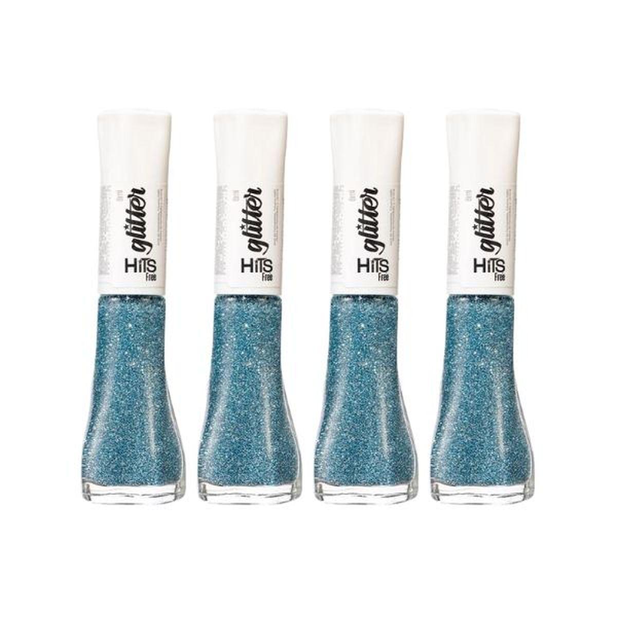KIT 4 ESMALTES GLITTER DIAMANTE LUA AZUL HITS