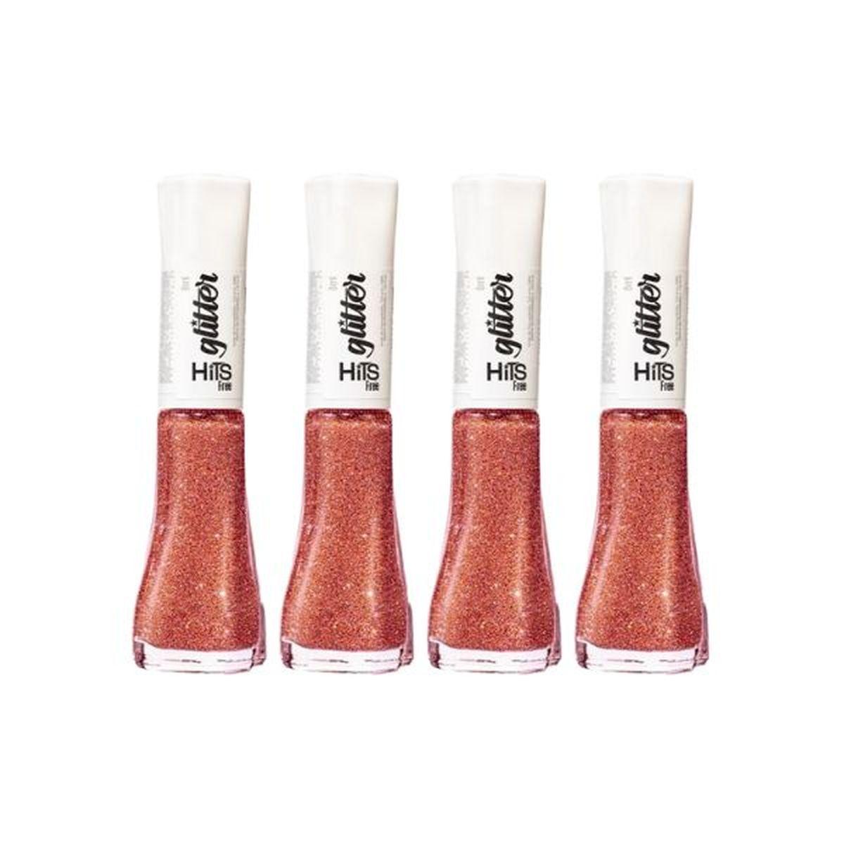 KIT 4 ESMALTE GLITTER DIAMANTE ROSA ETERNO HITS