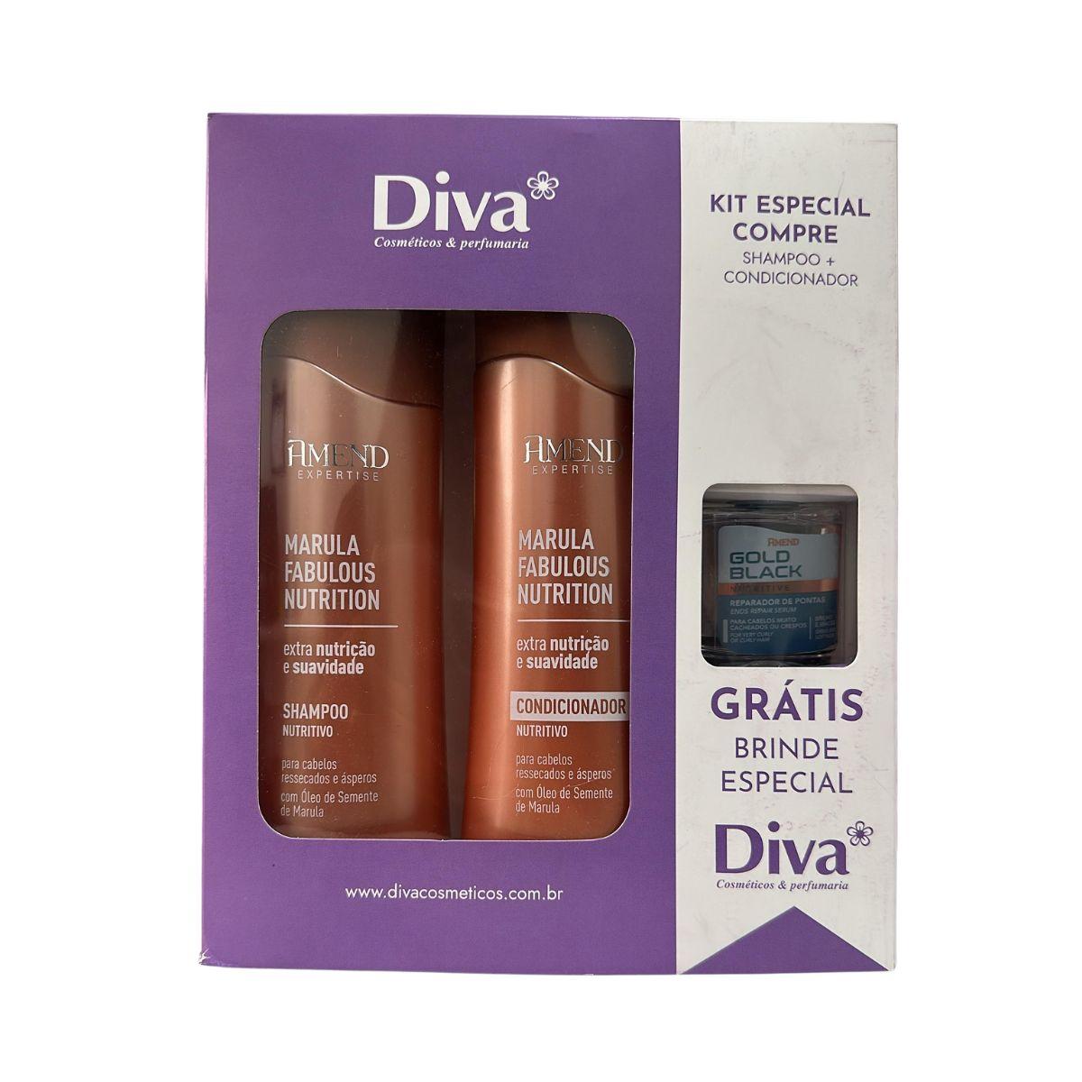KIT AMEND SHAMPOO + CONDICIONADOR MARULA FABULOUS + REPARADOR DE PONTAS GOLD BLA
