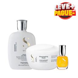 KIT ALFAPARF SEMI DI LINO ILLUMINATING DIAMOND SHAMPOO + MÁSCARA + ÓLEO SUBLIME 