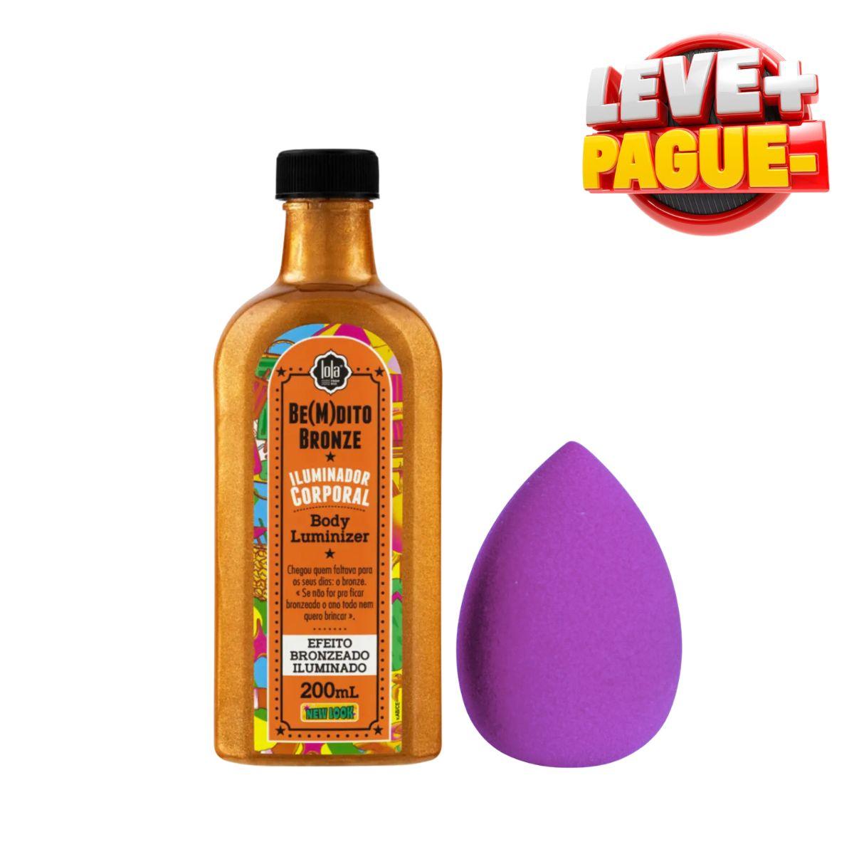 KIT LOLA COSMETICS LOÇÃO CORPORAL ILUMINADORA BRONZE 200ML + ESPONJA PARA MAQUIA