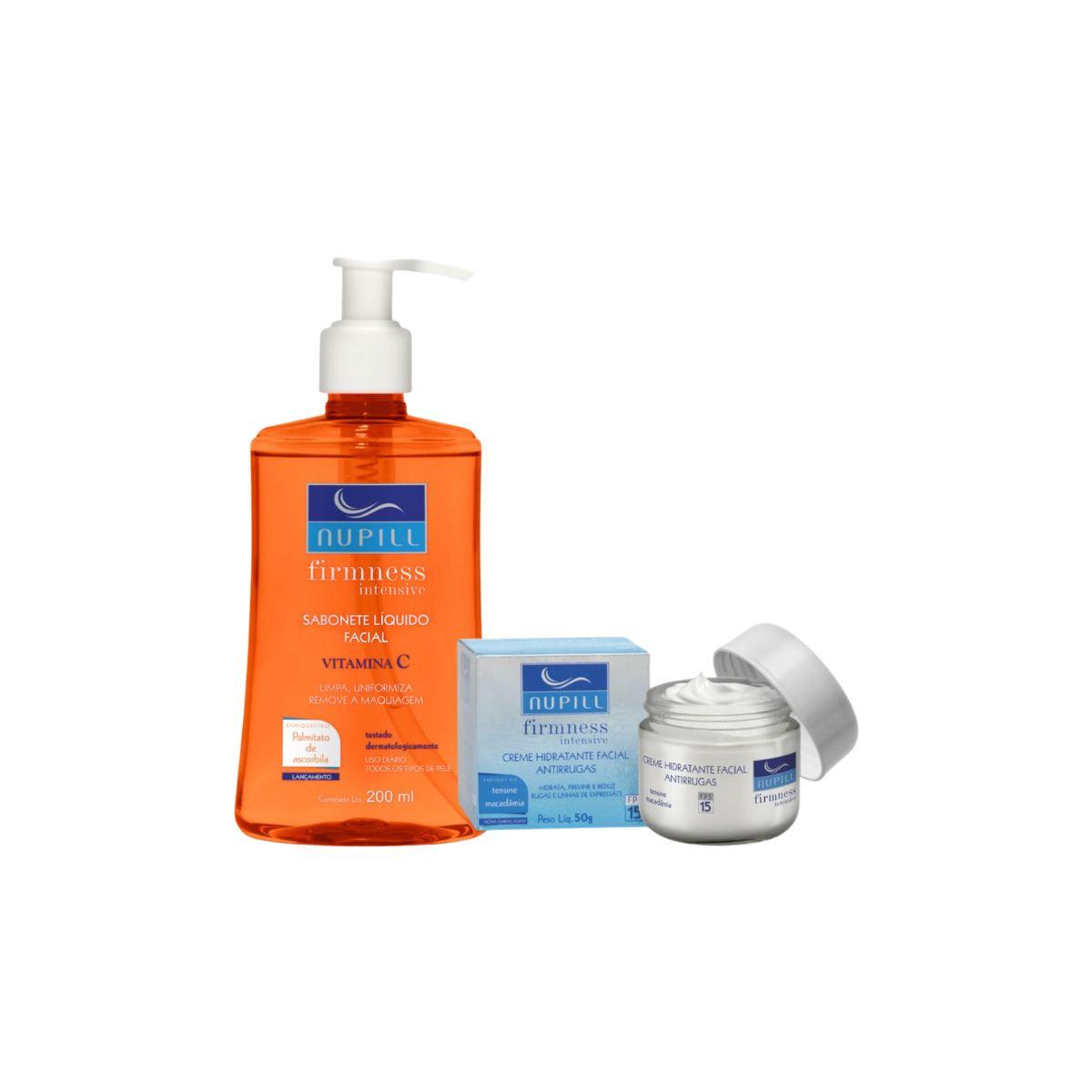 KIT NUPILL SABONETE LÍQUIDO FACIAL VITAMINA C 200ML + CREME ANTIRRUGAS FPS 15 TE