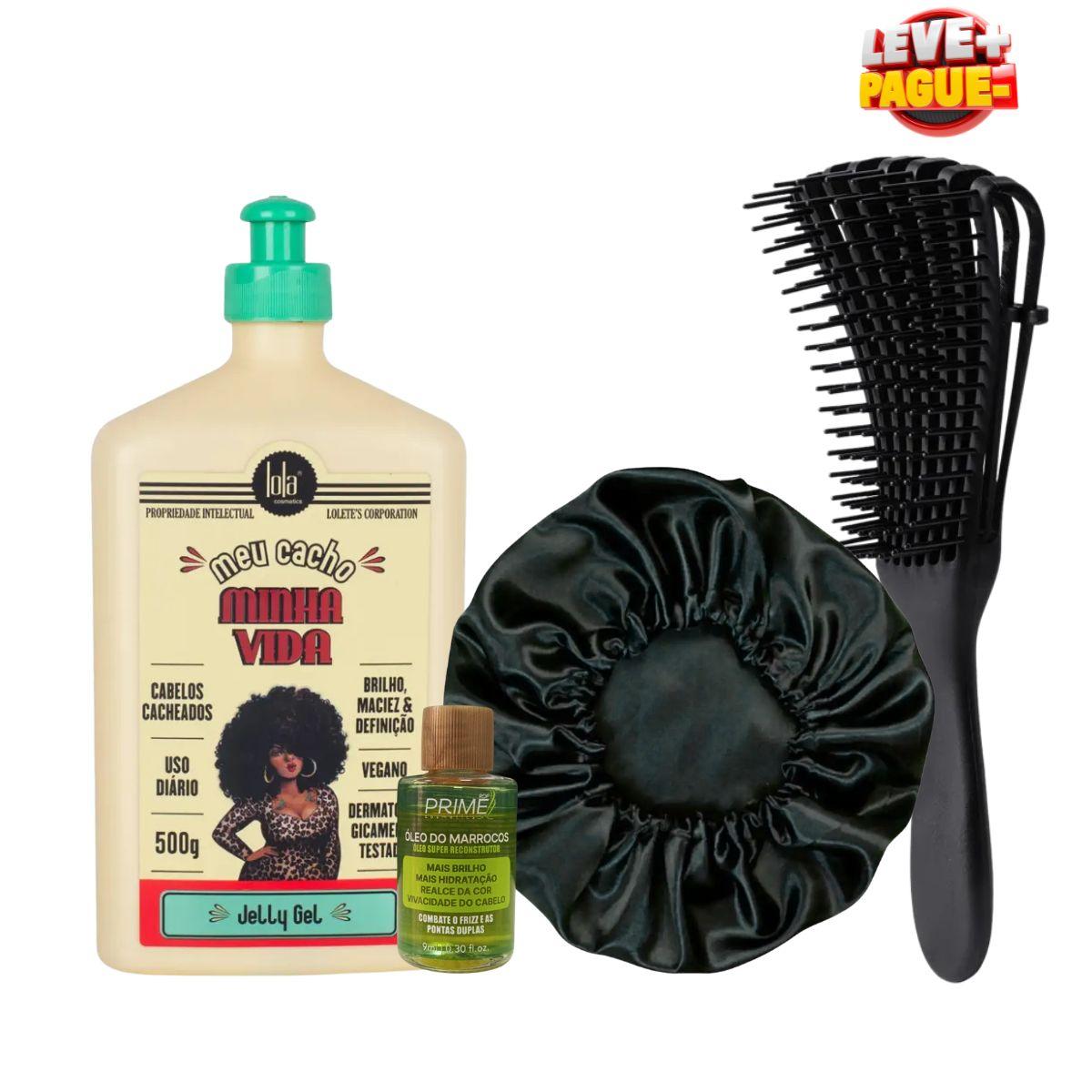 KIT LOLA GEL FIXADOR MEU CACHO MINHA VIDA JELLY 500ML + ÓLEO DE ARGAN MARROCOS +