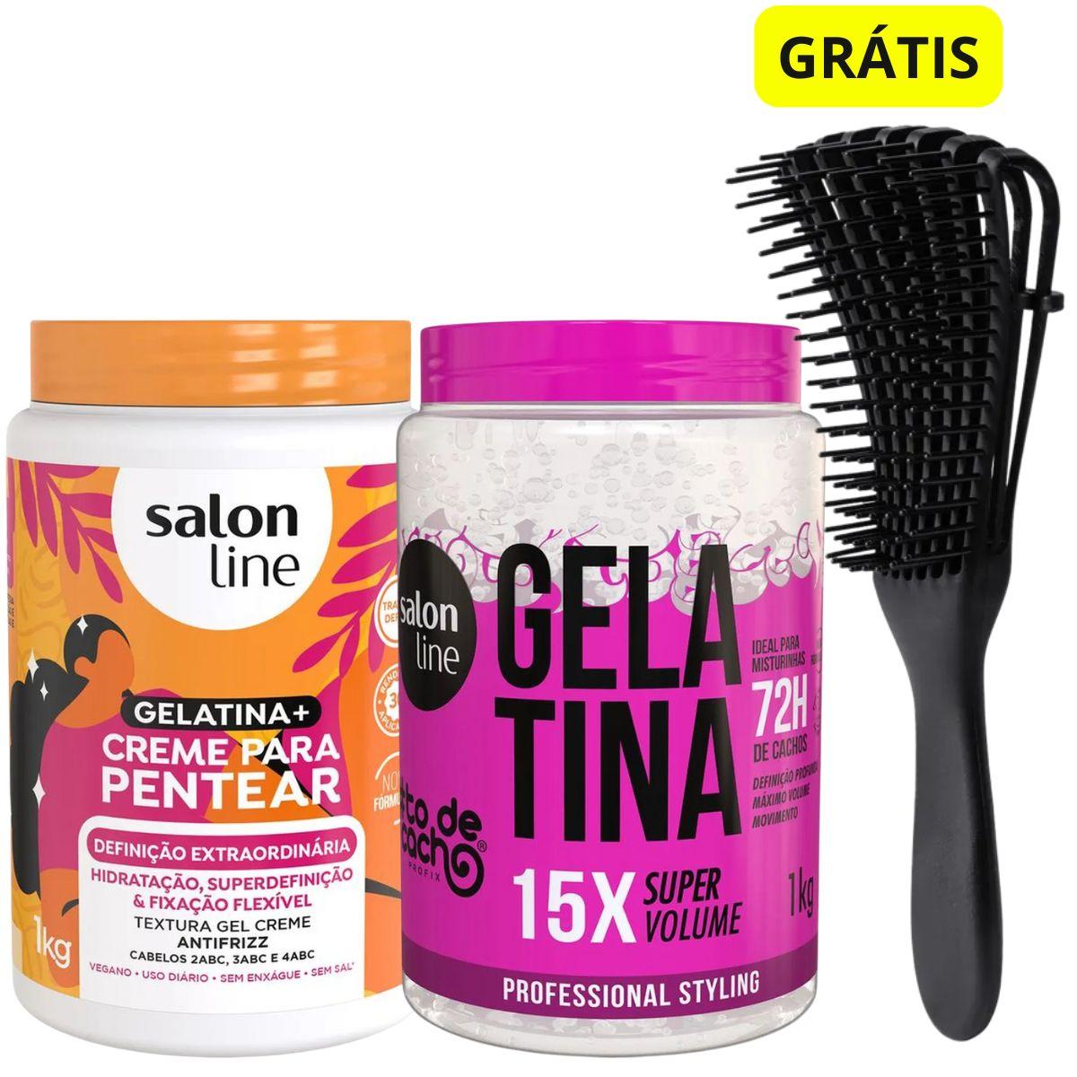 KIT SALON LINE GELATINA CONDICINADOR SUPER VOLUME 1KG + CREME DE PENTEAR GELATIN