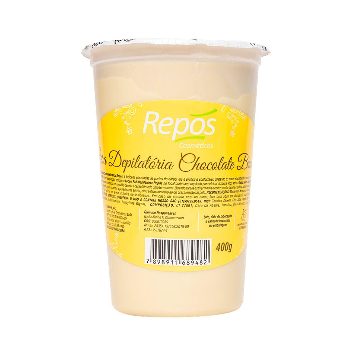 CERA DEPILATÓRIA EM POTE CHOCOLATE BRANCO REPOS 400G