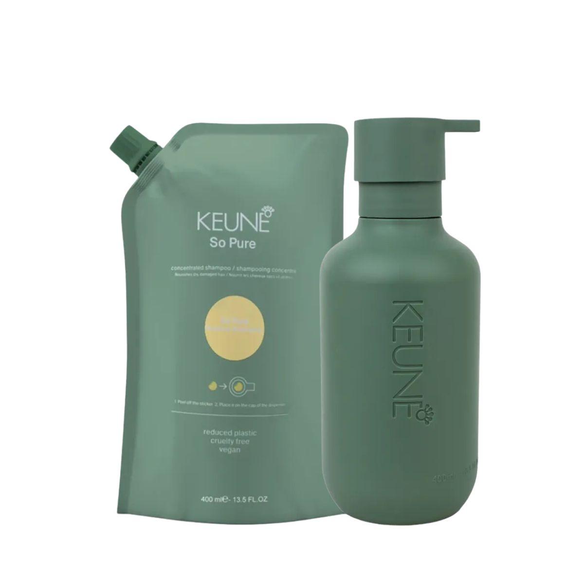 KIT KEUNE SÓ PURE RESTORE FRASCO COM PUMP 400ML + SHAMPOO SÓ PURE RESTORE REFILL