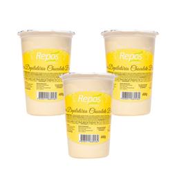 KIT REPÓS 3 CERAS DEPILATÓRIAS EM POTE CHOCOLATE BRANCO 400G