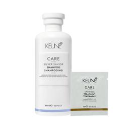 KIT KEUNE SHAMPOO CARE SILVER SAVIOR 300ML + GRÁTIS SACHÊ TREATMENT SATIN OIL 3M
