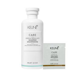 KIT KEUNE SHAMPOO CARE DERMA REGULATE 300ML + GRÁTIS SACHÊ TREATMENT SATIN OIL 3