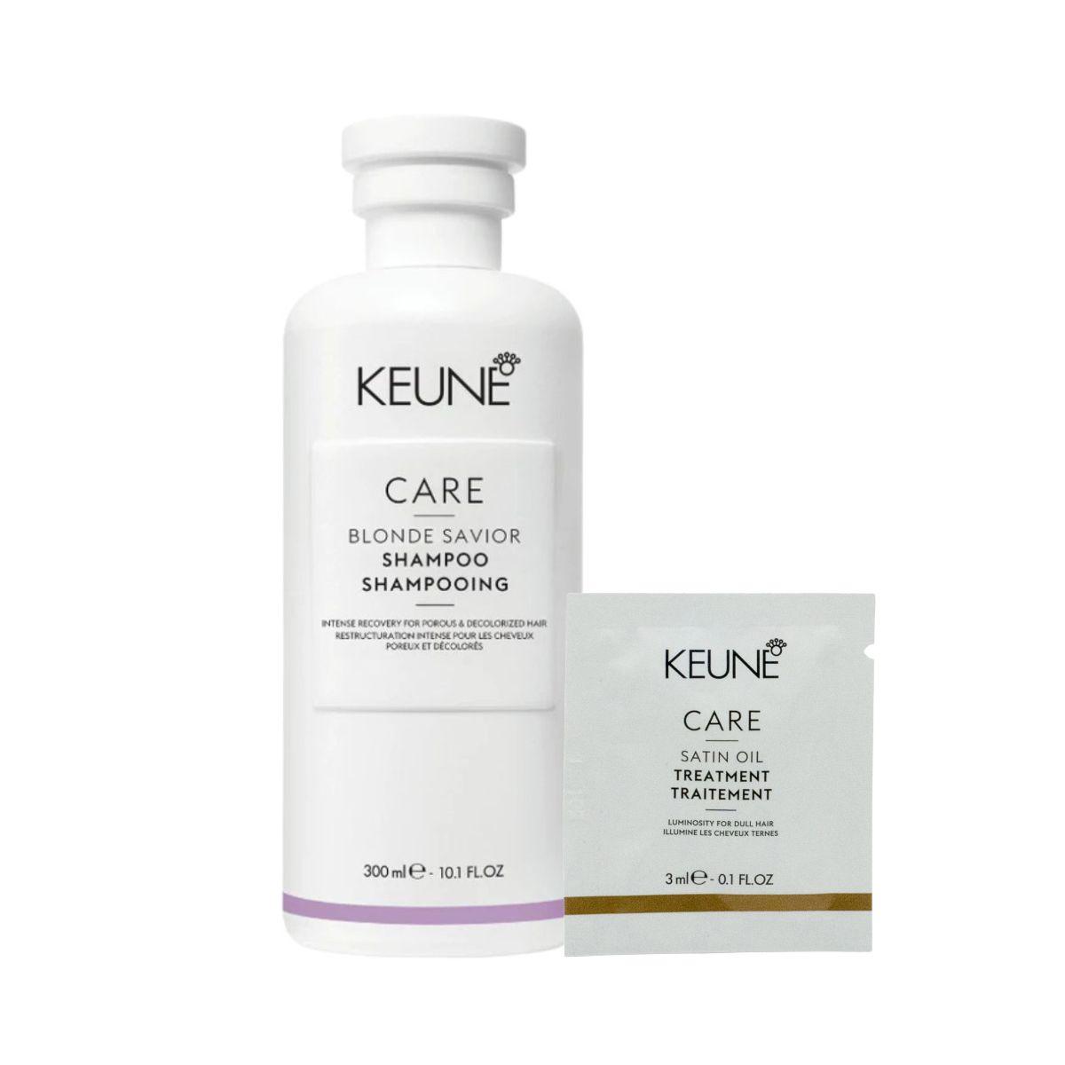 KIT KEUNE SHAMPOO BLONDE SAVIOR 300ML + GRÁTIS SACHÊ TREATMENT SATIN OIL 3ML