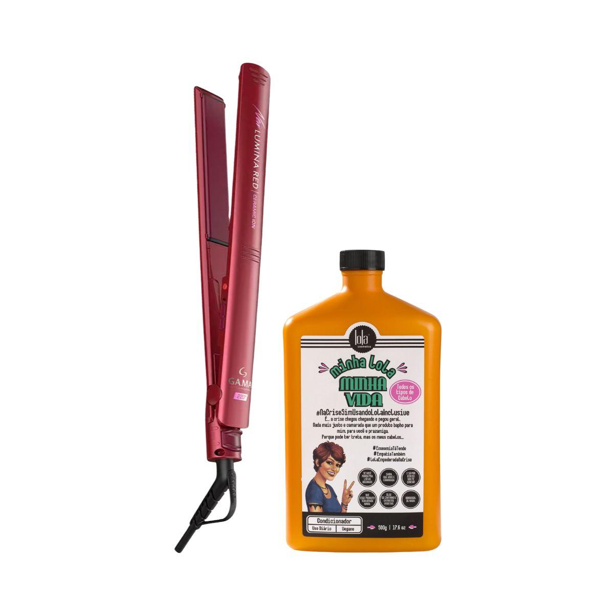 KIT GAMA ITALY PRANCHA NEW LUMINA RED BIVOLT +  CONDICIONADOR MINHA LOLA MINHA V