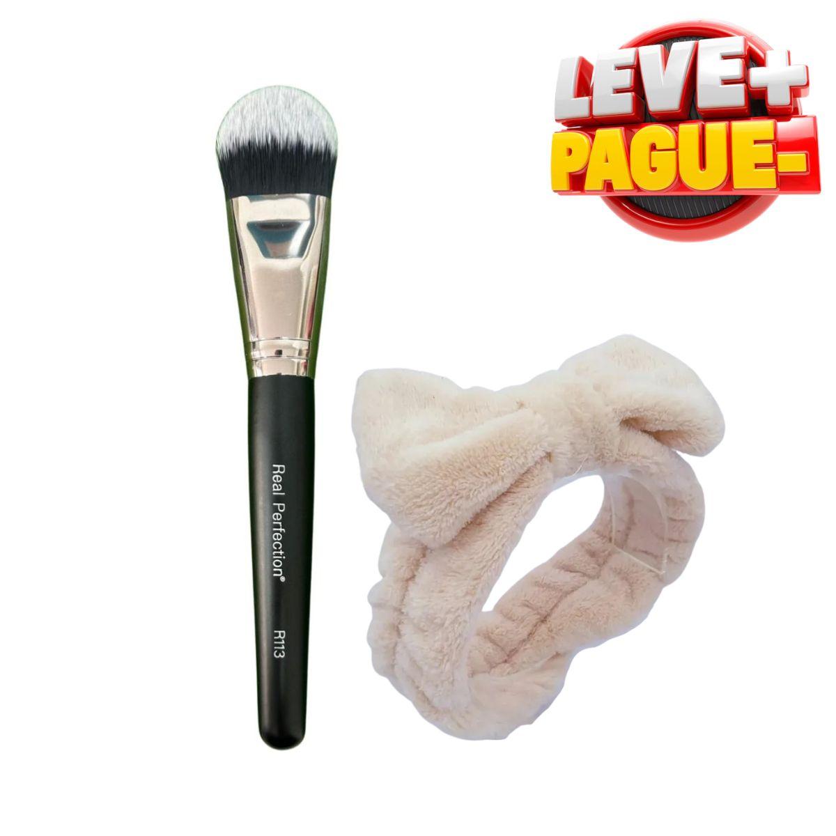 KIT REAL PERFECTION PINCEL FACIAL PARA BASE R113 + FAIXA ATOALHADA PARA MAQUIAGE