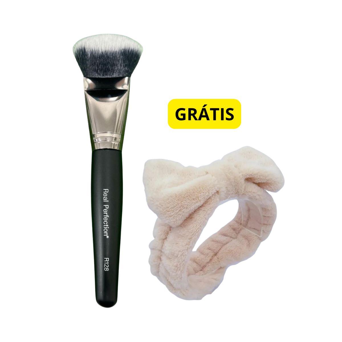 KIT REAL PERFECTION PINCEL PARA BASE R128 + GRÁTIS FAIXA ATOALHADA PARA MAQUIAGE