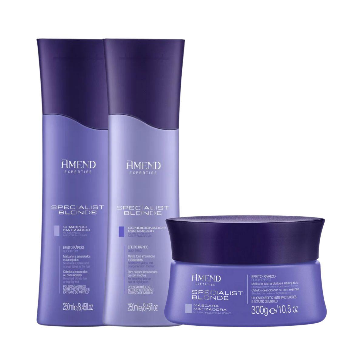 KIT AMEND SPECIALIST BLONDE SHAMPOO 250ML + CONDICIONADOR 250ML + MÁSCARA MATIZA