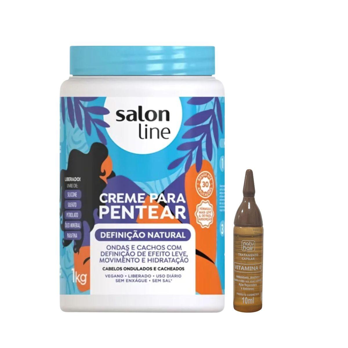 KIT SALON LINE CREME DE PENTEAR CONDICIONADOR DEFINIÇÃO NATURAL 1KG + AMPOLA TRA