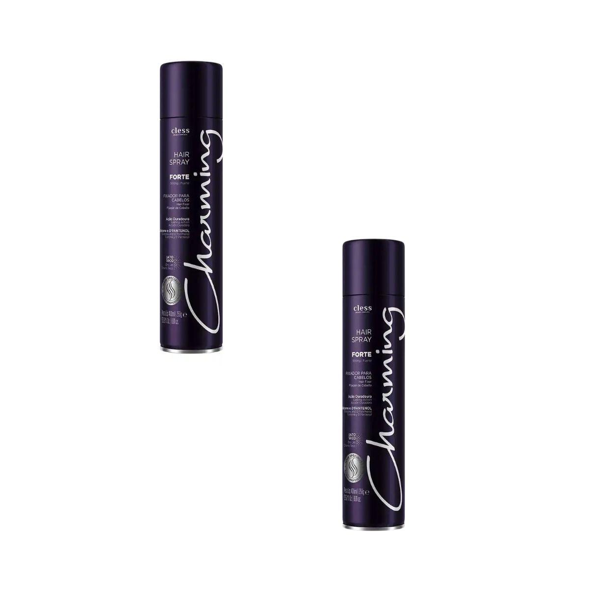 KIT CLESS 2 HAIR SPRAY FIXADOR CHARMING FORTE JATO SECO 400ML