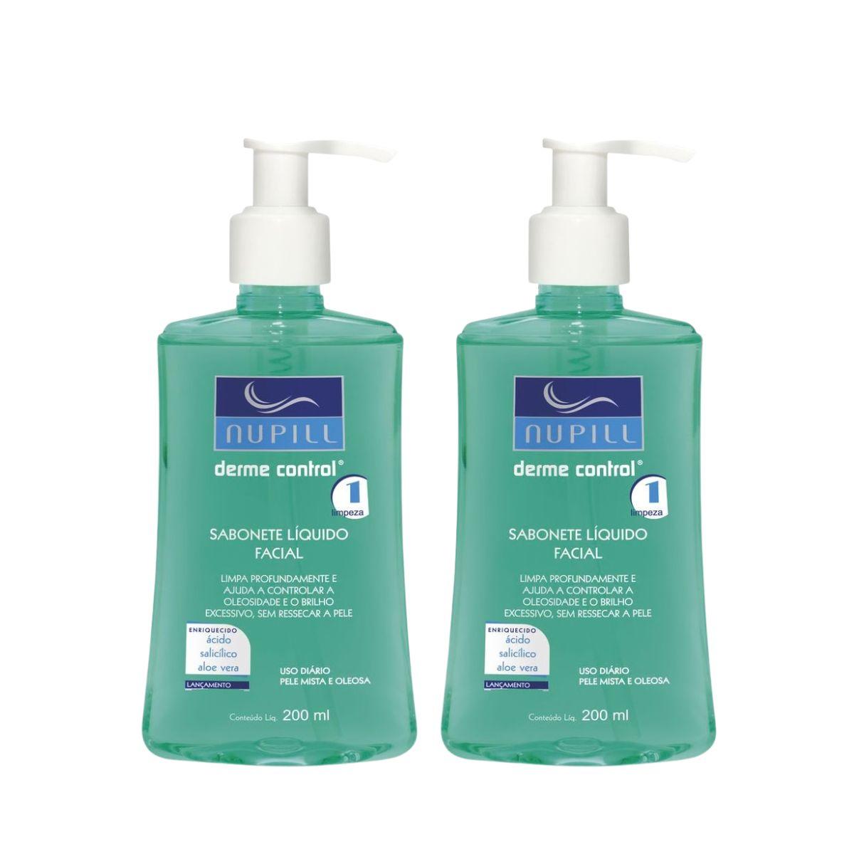 KIT NUPILL 2 SABONETES LÍQUIDOS FACIAL DERME CONTROL PELE MISTA E OLEOSA 200ML