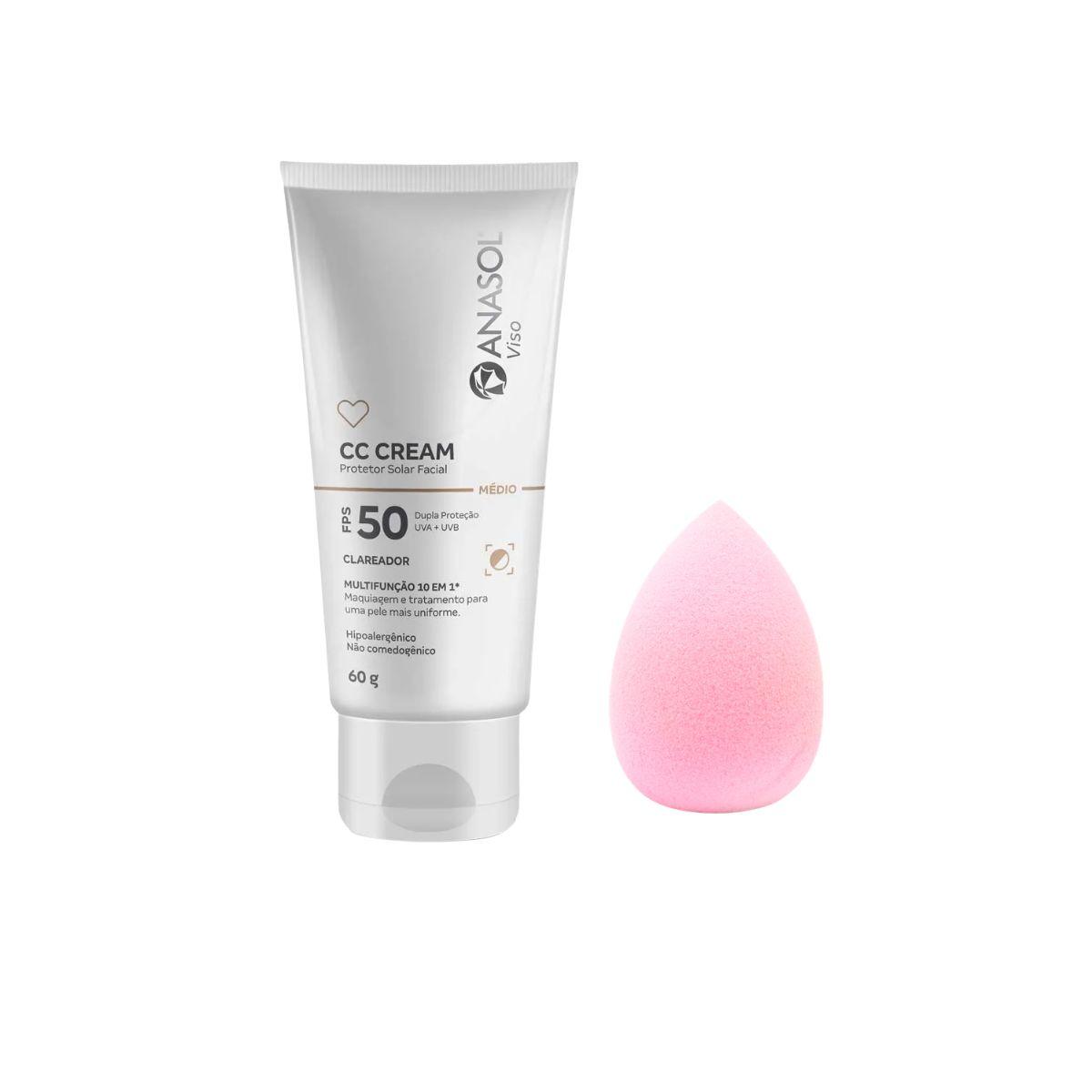 CC CREAM MÉDIO ANASOL FPS5O 60G COM ESPONJA