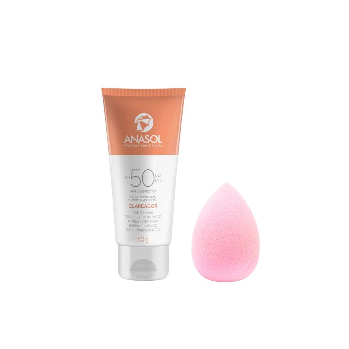 PROTETOR SOLAR FACIAL CLAREADOR FPS50 ANASOL 60G COM ESPONJA