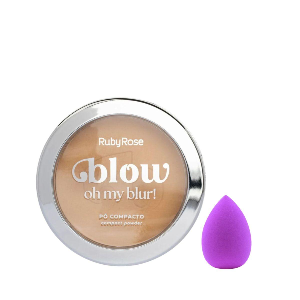 KIT RUBY ROSE BLOW PÓ COMPACTO PBW40 + ESPONJA PARA MAQUIAGEM