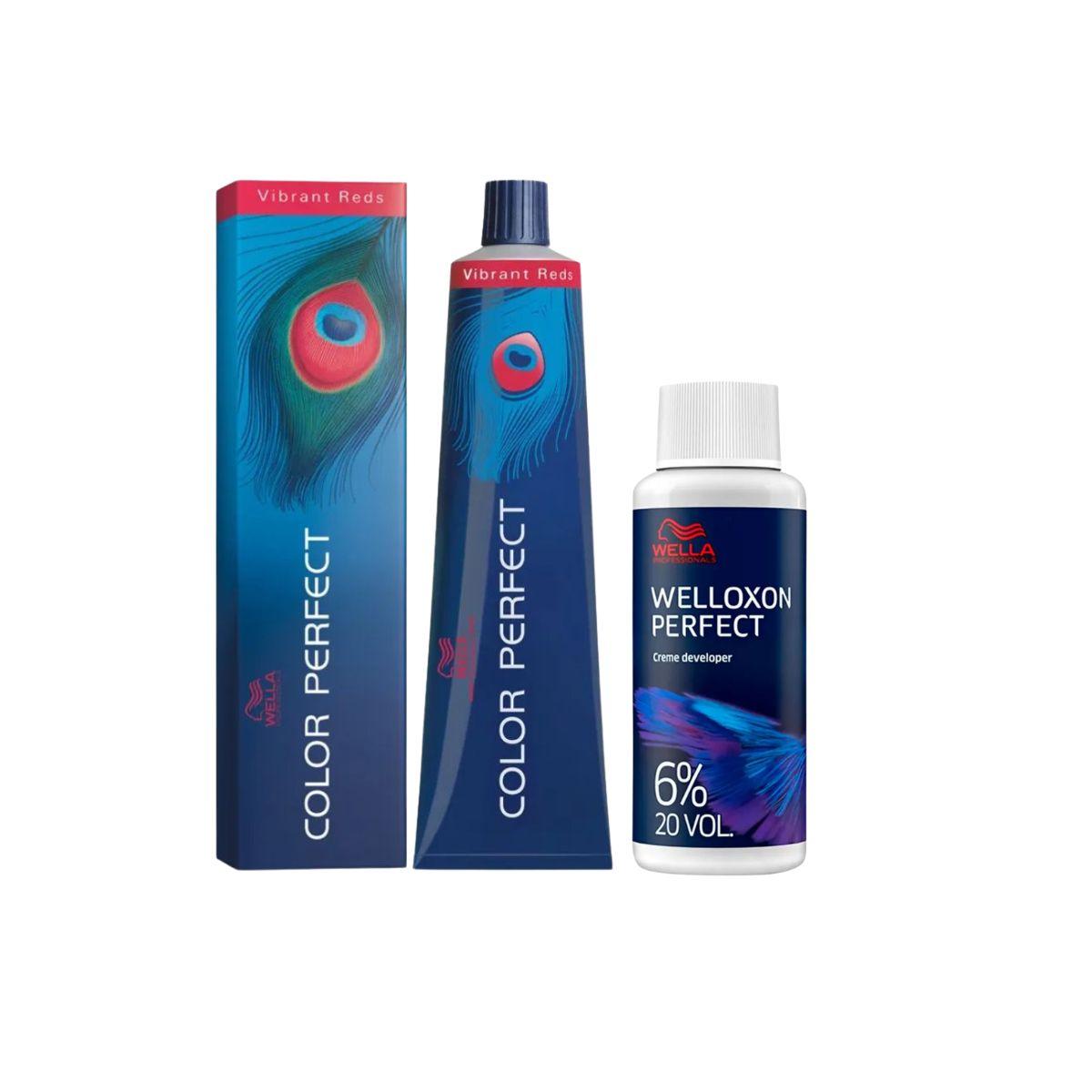 KIT COLOR PERFECT 66.46 LOURO ESC INT VERM VIOLETA WELLA 60G + OX WELLOXON 20VOL
