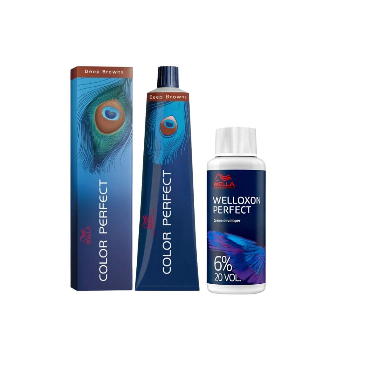 KIT COLOR PERFECT 6/77 LOURO ESC MARROM INT WELLA 60G + OX WELLOXON 20VOL 60ML