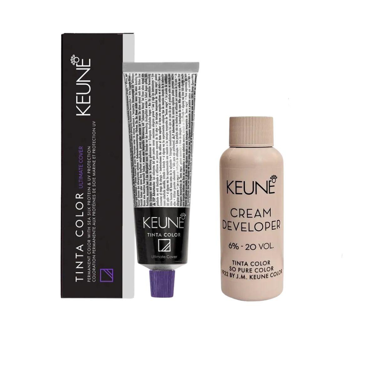KIT 1 COLORAÇÃO TINTA COLOR UC PLUS 7.00 LOURO MÉDIO KEUNE 60ML + OX TINTA DEVEL