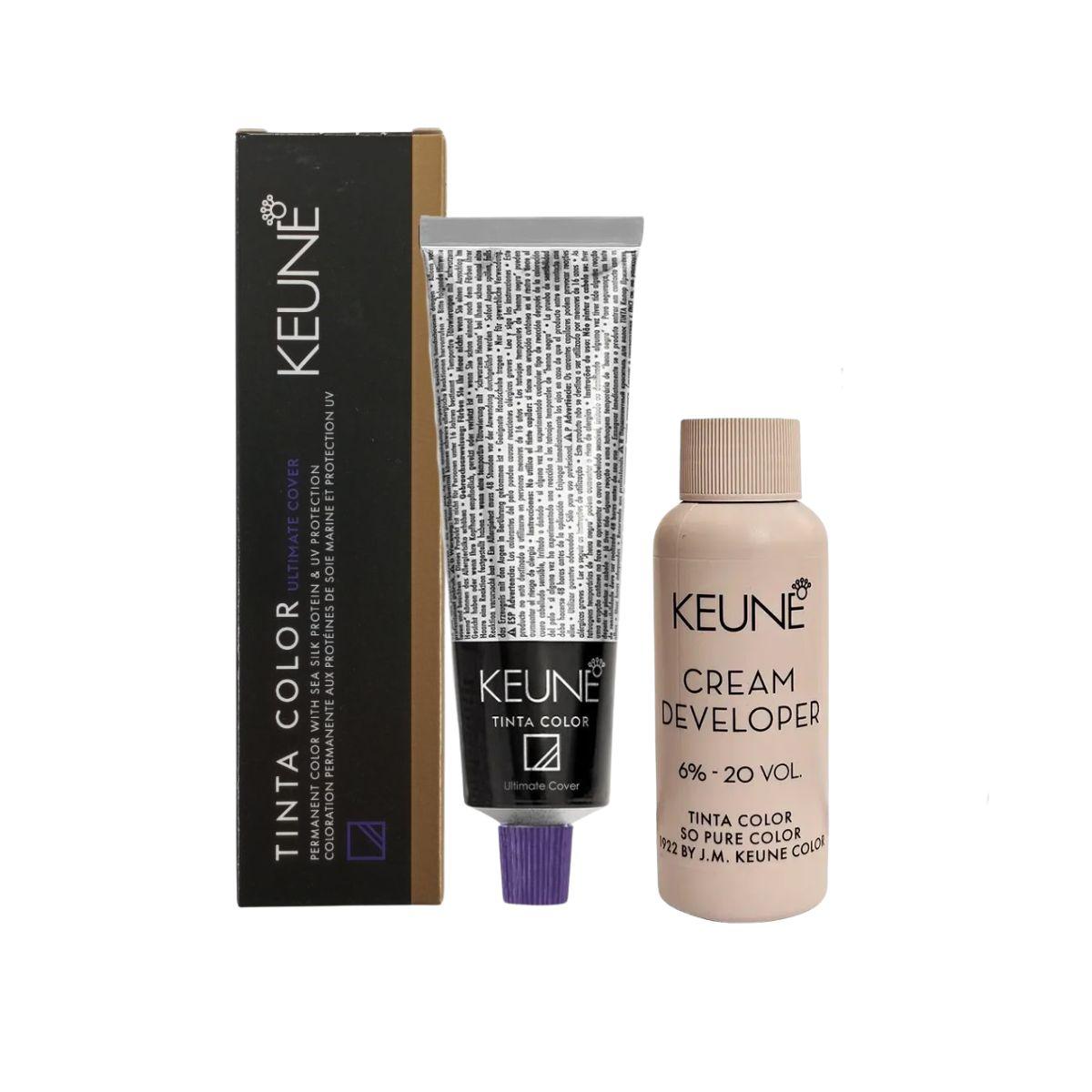 KIT 1 COLORAÇÃO TINTA COLOR KEUNE 6.35UC LOURO ESCURO CHOCOLATE 60ML + OX TINTA 
