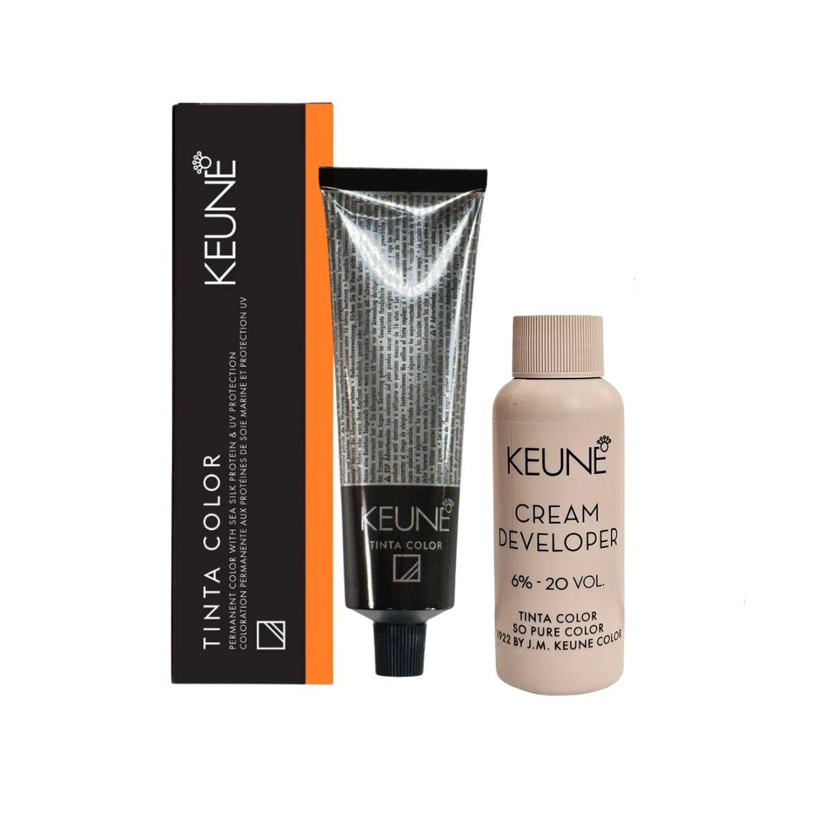 KIT 1 COLORAÇÃO TINTA COLOR 5.4 CASTANHO CLARO COBRE KEUNE 60ML + OX TINTA DEVEL