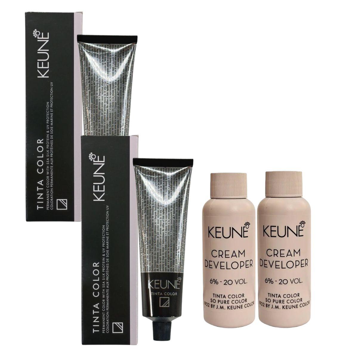 KIT 2 COLORAÇÃO TINTA COLOR 10.21 LOURO EXT CL PÉR CINZA KEUNE + 2 OX DEVELOPER 
