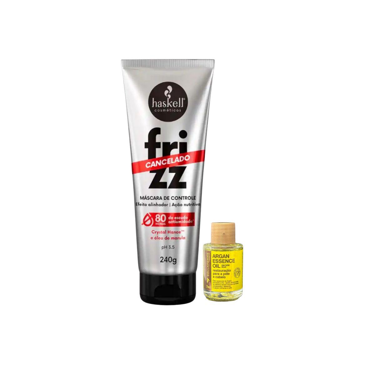 KIT MÁSCARA FRIZZ CANCELADO HASKELL 240G COM ÓLEO BELLA FEMME 7ML