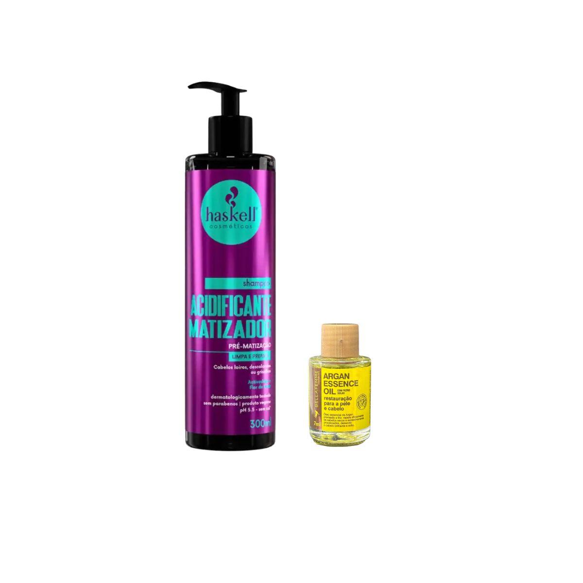 SHAMPOO ACIDIFICANTE MATIZADOR HASKELL 300ML COM ÓLEO BELLA FEMME 7ML