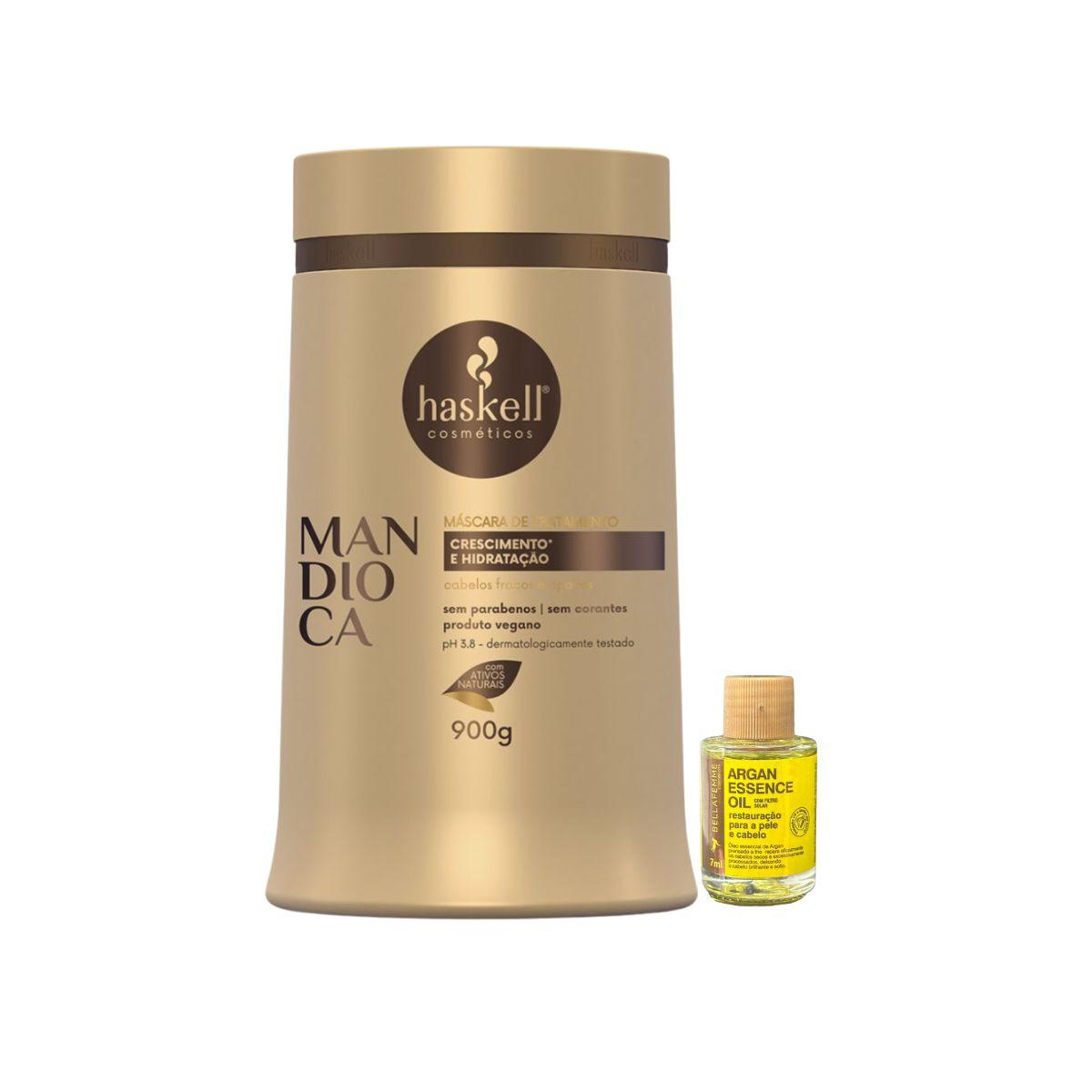 MÁSCARA MANDIOCA HASKELL 900GR COM ÓLEO BELLA FEMME 7ML