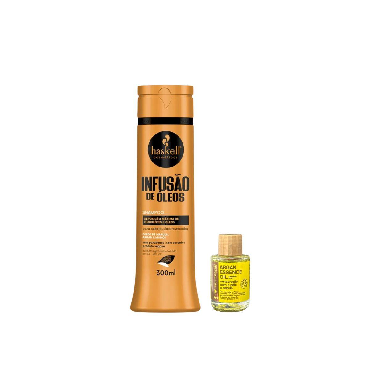 SHAMPOO INFUSÃO ÓLEOS HASKELL 300ML COM ÓLEO BELLA FEMME 7ML
