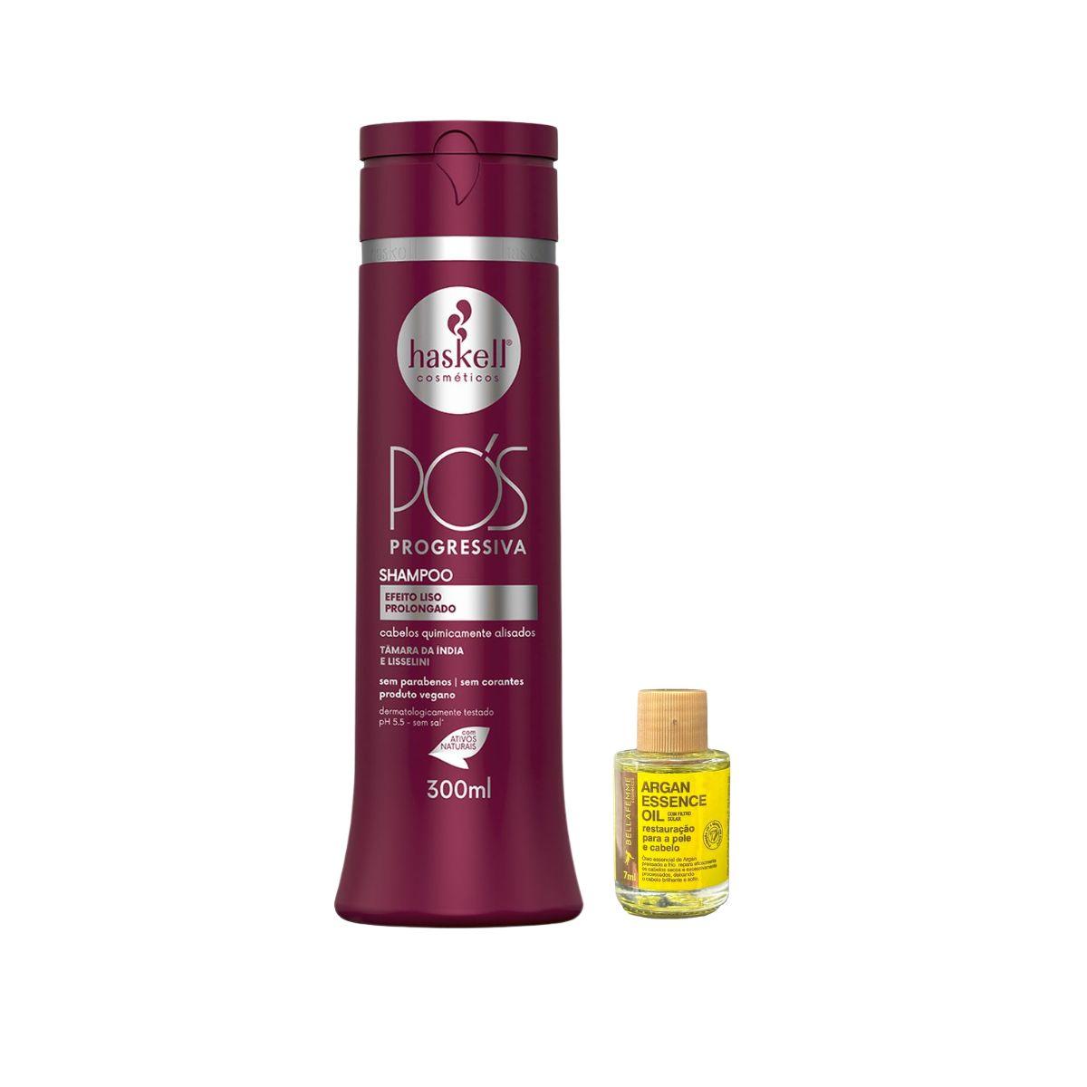 SHAMPOO PÓS PROGRESSIVA HASKELL 300ML COM ÓLEO BELLA FEMME 7ML