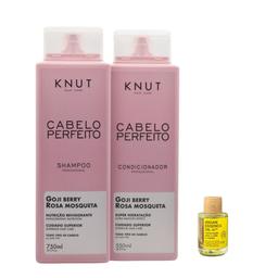 KIT SHAMPOO 750ML+CONDICIONADOR 500ML CABELO PERFEITO KNUT COM ÓLEO 7ML