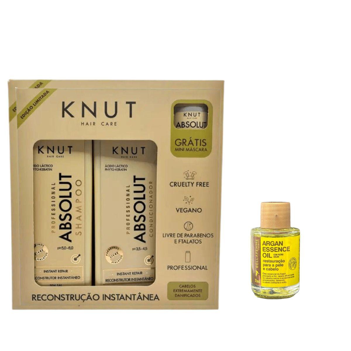 KIT KNUT SHAMPOO + CONDICIONADOR + MINI MÁSCARA ABSOLUT COM ÓLEO 7ML