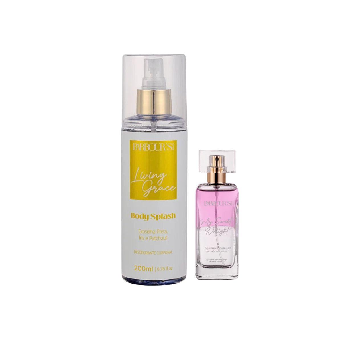 KIT BODY SPLASH LIVING GRACE BARBOURS 200ML COM PERFUME CAPILAR MY SWEET DELIGHT