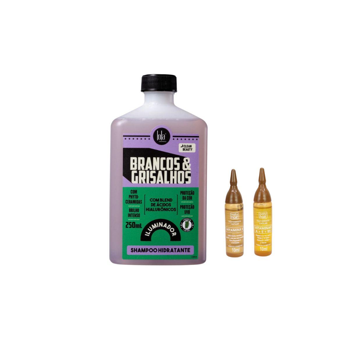 KIT SHAMPOO HIDRAT BRANCOS E GRISALHOS LOLA 250ML COM 2 AMPOLAS NATUHAIR