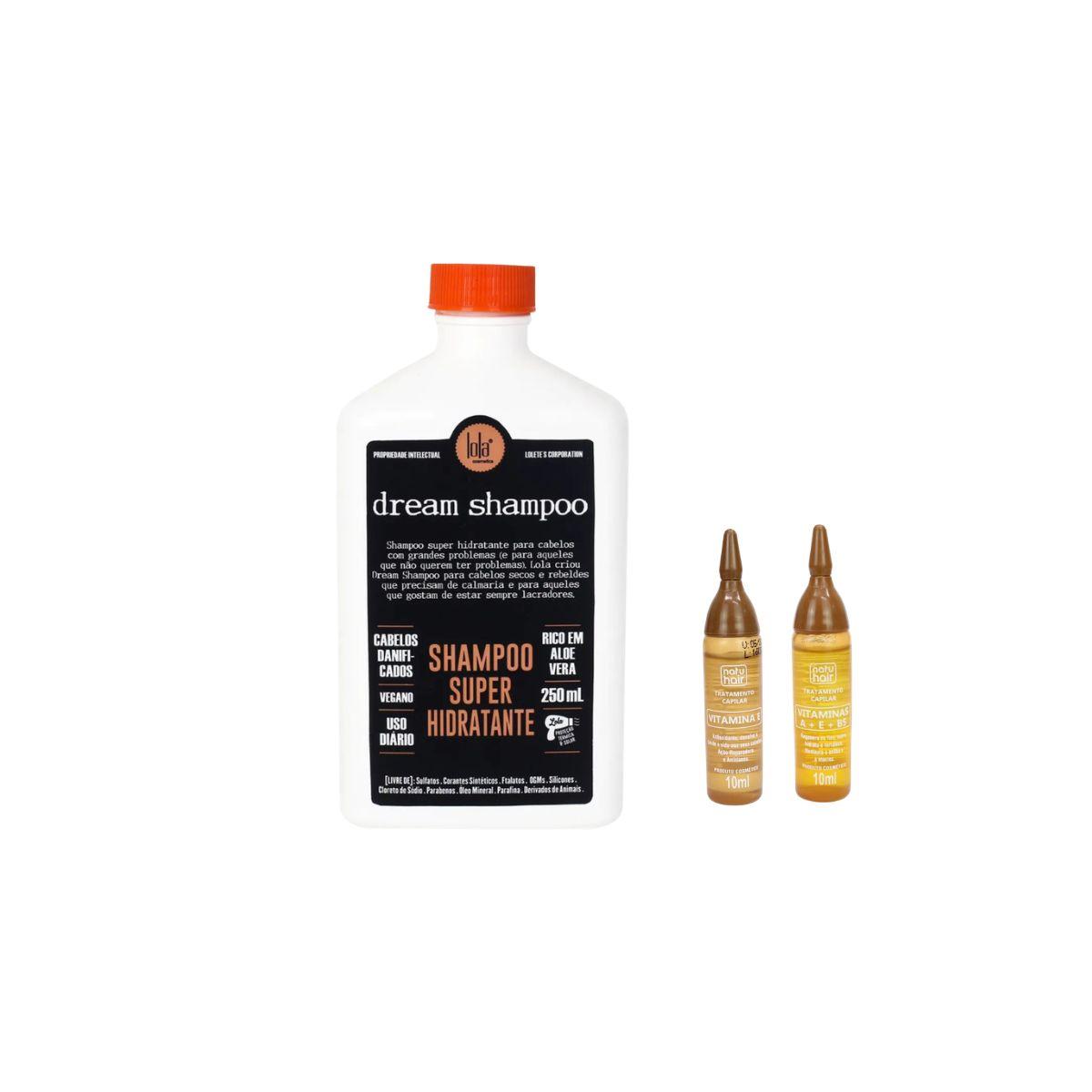 KIT SHAMPOO DREAM CREAM LOLA 250ML COM 2 AMPOLAS NATUHAIR