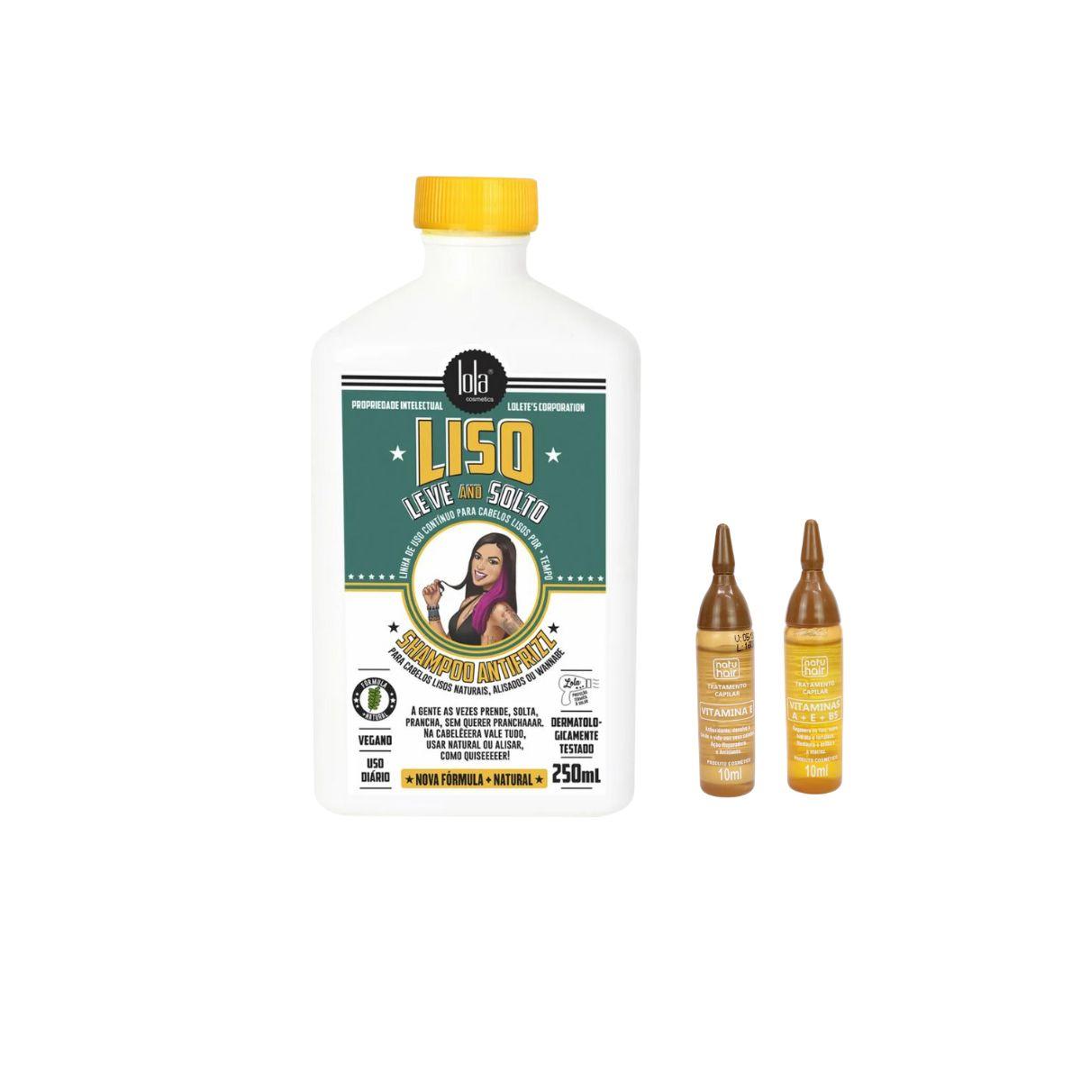 KIT SHAMPOO LISO LEVE AND SOLTO LOLA 250ML COM 2 AMPOLAS NATUHAIR