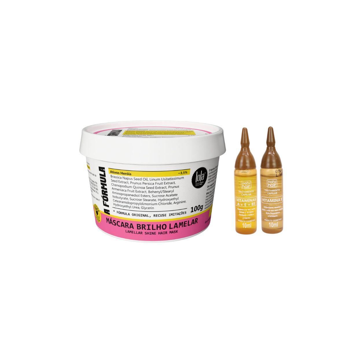 KIT MÁSCARA LOLA FROM RIO BRILHO LAMELAR A FÓRMULA 100G COM 2 AMPOLAS NATUHAIR