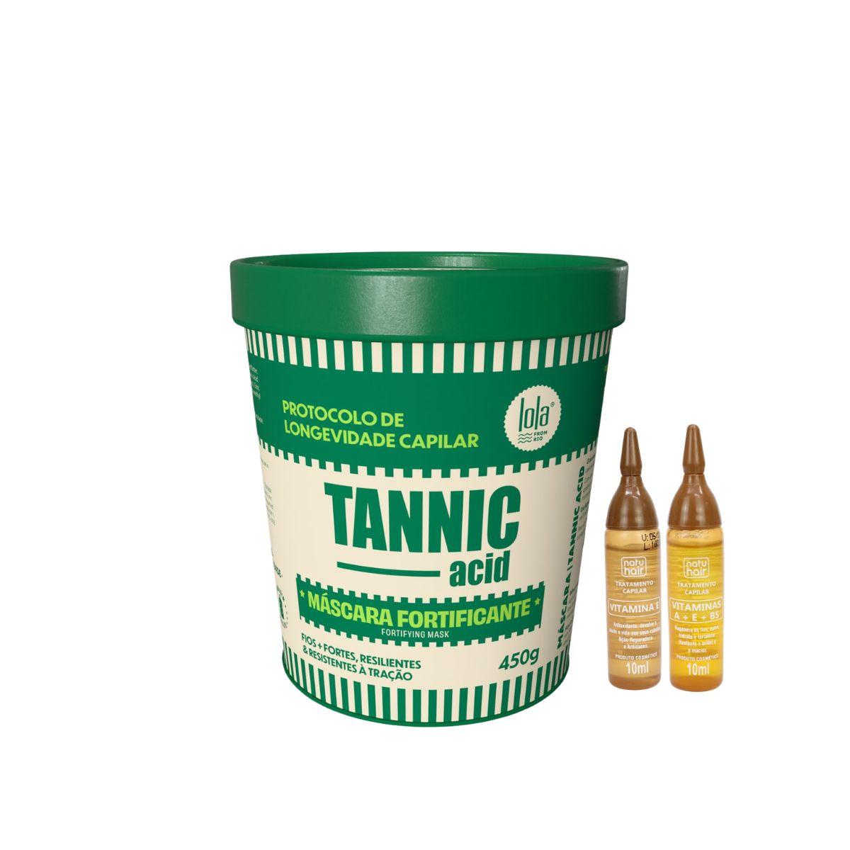 KIT MÁSCARA LOLA FROM RIO FORTIFICANTE TANNIC ACID 450G COM 2 AMPOLAS NATUHAIR