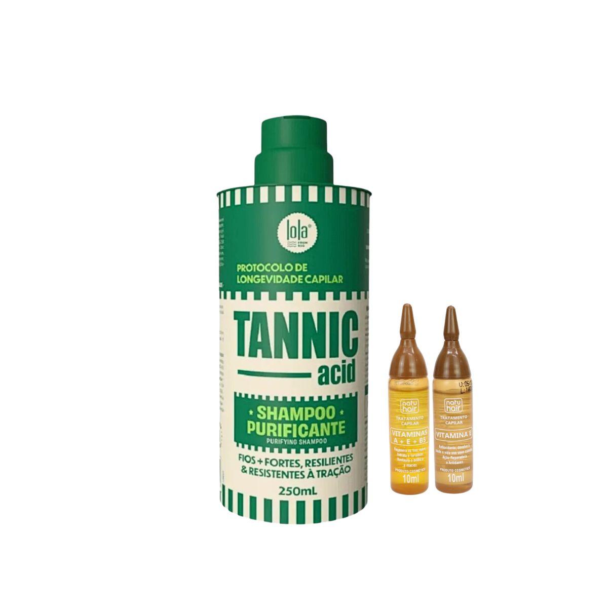 KIT SHAMPOO LOLA FROM RIO PURIFICANTE TANNIC ACID 250ML COM 2 AMPOLAS NATUHAIR