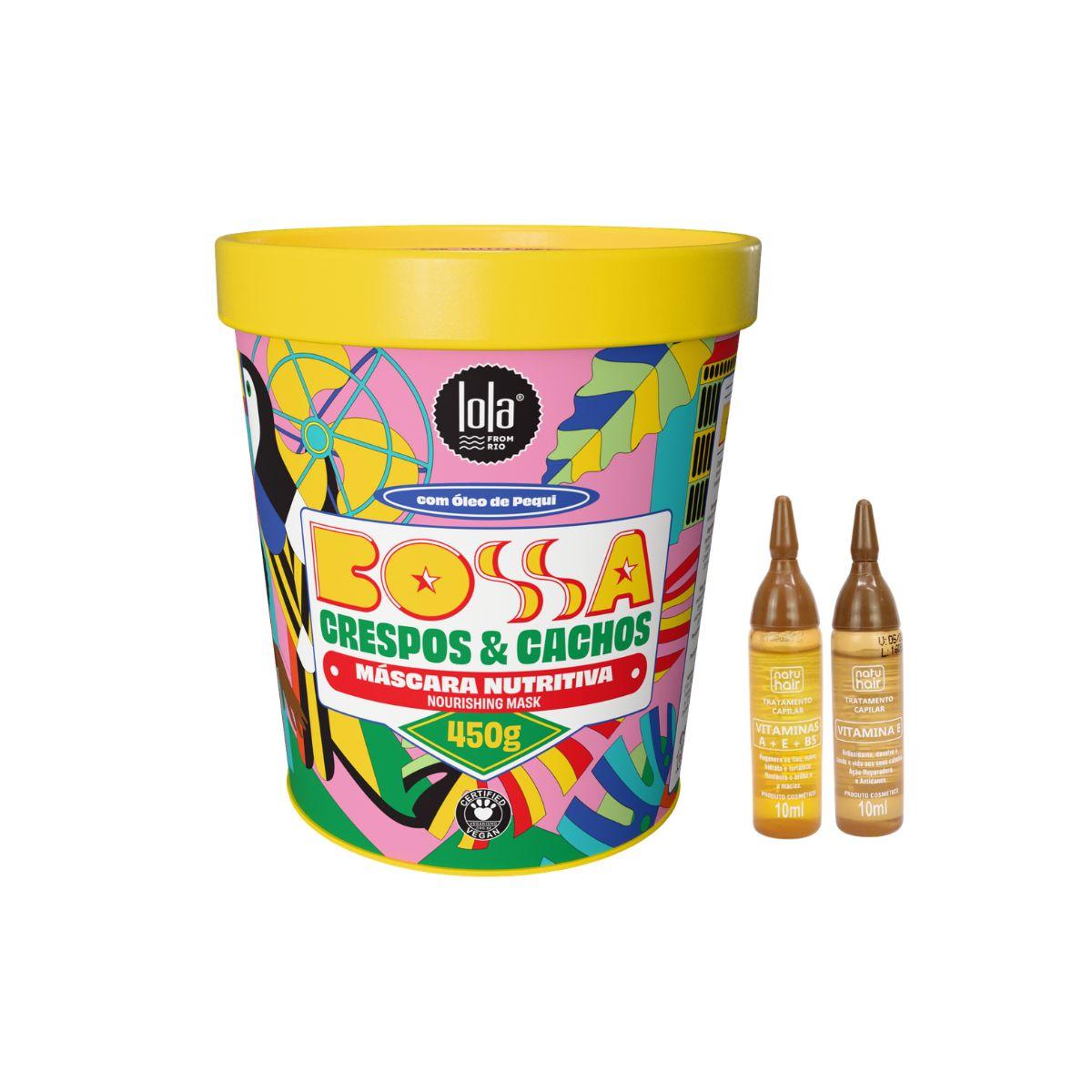 KIT MÁSCARA LOLA FROM RIO NUTRITIVA BOSSA CRESPOS & CACHOS 450G COM 2 AMPOLAS NA