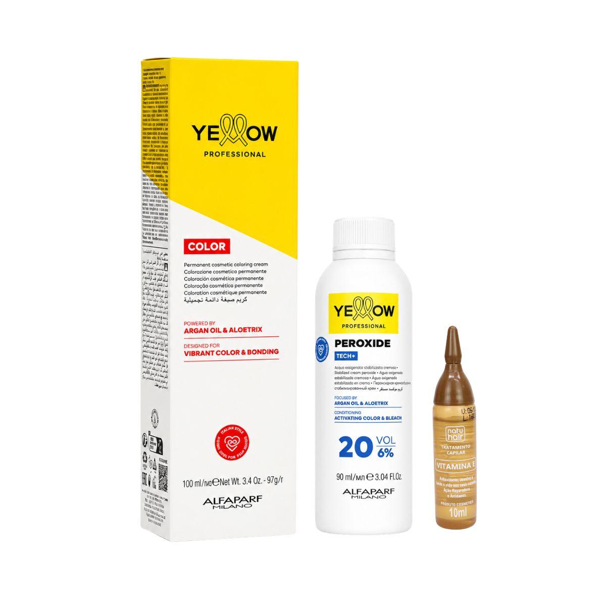 KIT COLORAÇÃO YELLOW 7.3 LOURO MÉD DOUR + OX 20V 90ML + AMPOLA NATUHAIR