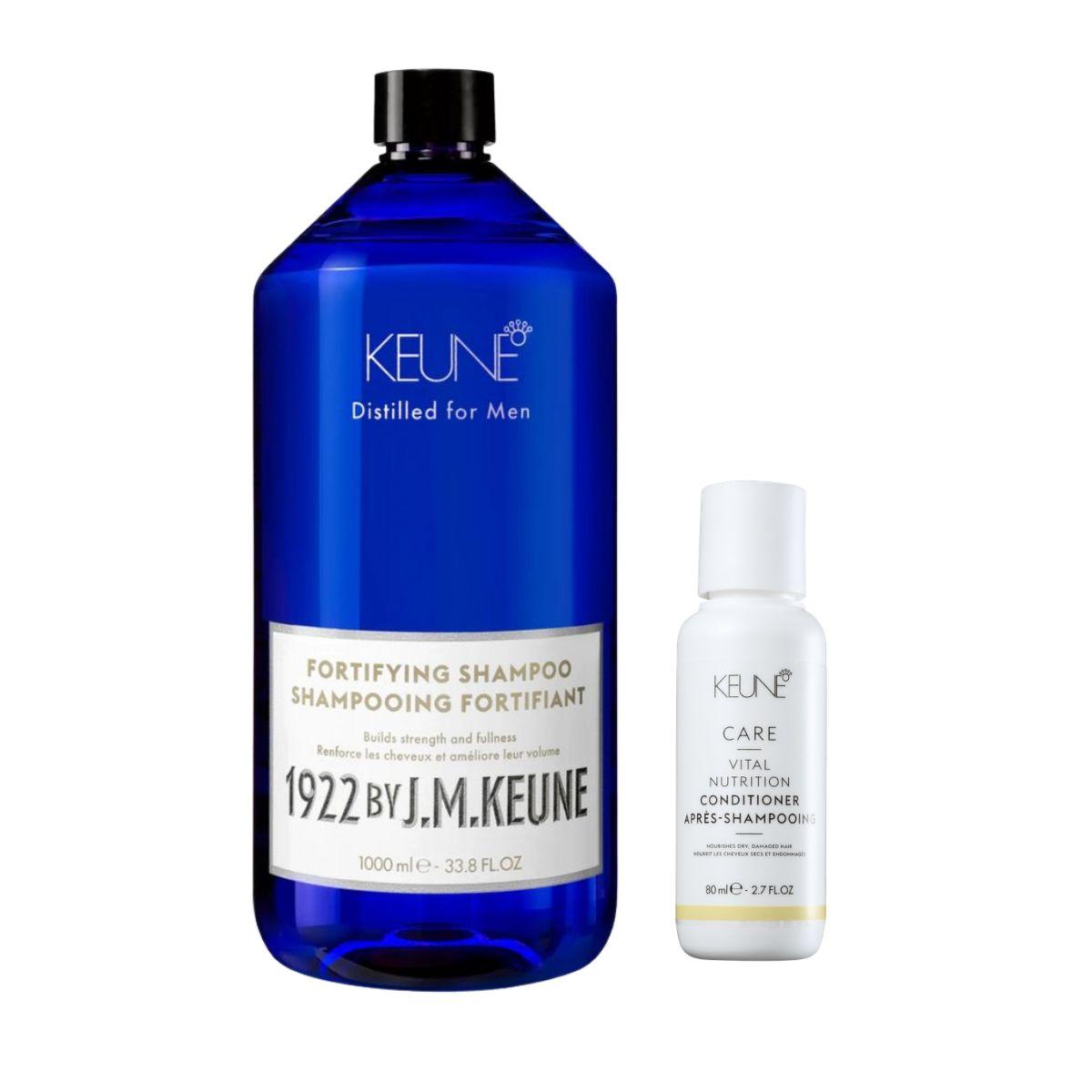 KIT SHAMPOO FORTIFYING ANTIQUEDA KEUNE 1000ML COM MINIATURA SORTIDA