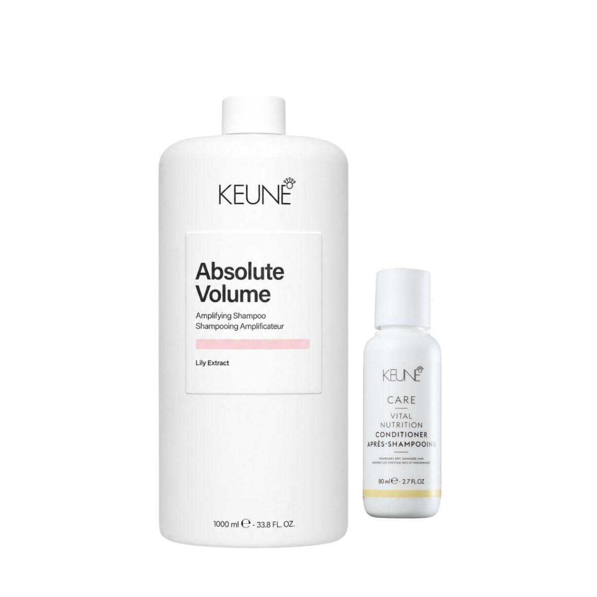 KIT SHAMPOO CARE ABSOLUTE VOLUME KEUNE 1000ML COM MINIATURA SORTIDA